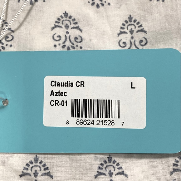 NWT Melissa Claudia Odabash White & Blue Aztec Print Fringe Mini or Coverup-Sz L - Picture 6 of 8
